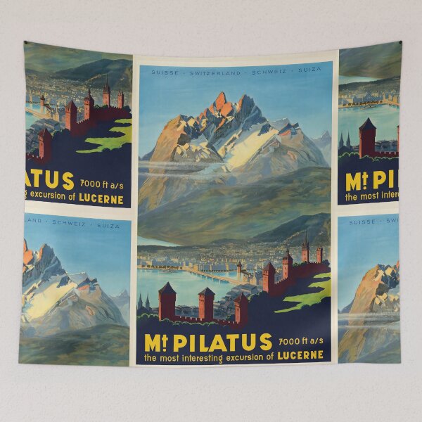 Item preview, Mt PILATUS Mountain And Lake View Historic City Travel Poster : Vintage Tourism Artwork designed and sold by artofuniverse.