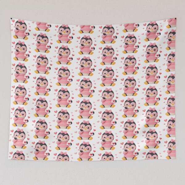Item preview, Cute Crochet Penguin with Love Letter – Kawaii Pink Valentine Design designed and sold by Happy'CLICK'.
