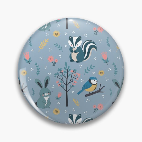 Item preview, Cute Woodland Creatures Seamless Pattern – Rabbit, Bluetit & Badger with Foliage designed and sold by WildLakePatterns.