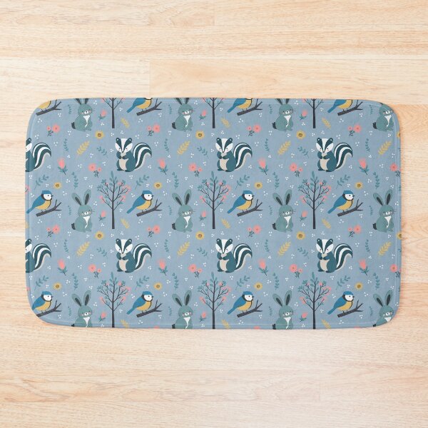 Item preview, Cute Woodland Creatures Seamless Pattern – Rabbit, Bluetit & Badger with Foliage designed and sold by WildLakePatterns.