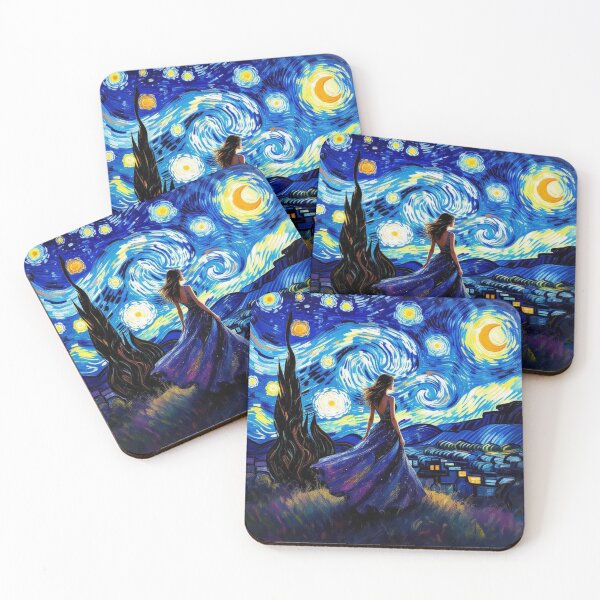 Item preview, Van Gogh inspired night sky with woman in blue dress – digital artwork from my poetic Fotoworld designed and sold by FotoworldEdel.