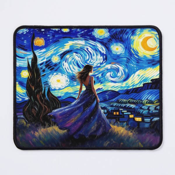 Item preview, Van Gogh inspired night sky with woman in blue dress – digital artwork from my poetic Fotoworld designed and sold by FotoworldEdel.