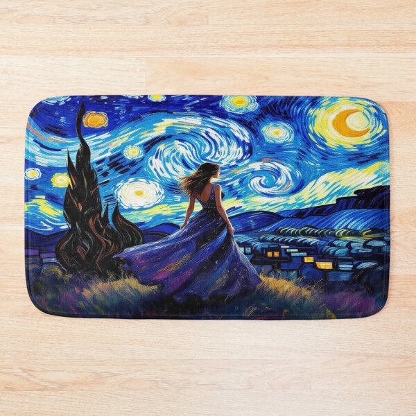 Item preview, Van Gogh inspired night sky with woman in blue dress – digital artwork from my poetic Fotoworld designed and sold by FotoworldEdel.