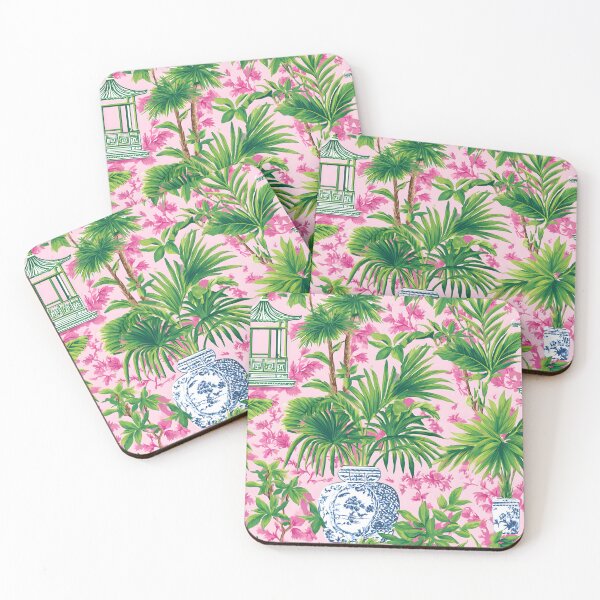 Item preview, Preppy Palm Beach chinoiserie in pink and green designed and sold by SophieClimaArt.