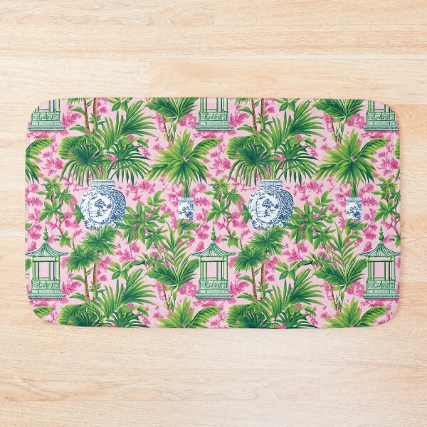 Item preview, Preppy Palm Beach chinoiserie in pink and green designed and sold by SophieClimaArt.
