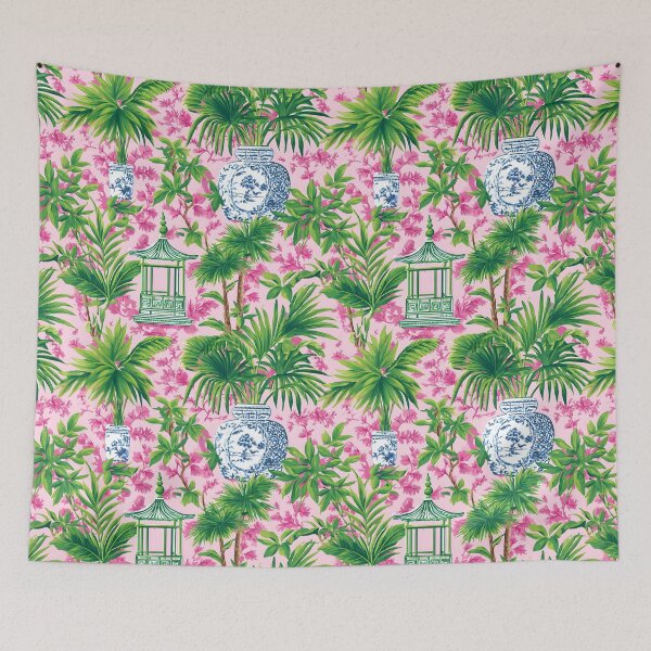 Item preview, Preppy Palm Beach chinoiserie in pink and green designed and sold by SophieClimaArt.