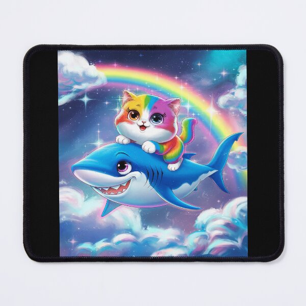 Item preview, Rainbow Galaxy Cat Riding Shark in Space designed and sold by AquaKiev.