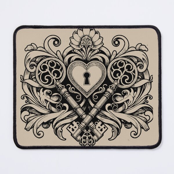 Item preview, Ornamental Baroque Heart Lock and Keys - Vintage Engraving Trust designed and sold by HappySproutArt.