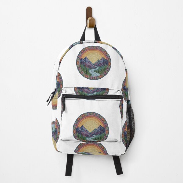 Item preview, Mountain Sunset Embroidery – Vintage Needlepoint Nature Art Boho Forest Valley – Embroidered River & Sun Landscape designed and sold by Gurjeetpixelart.