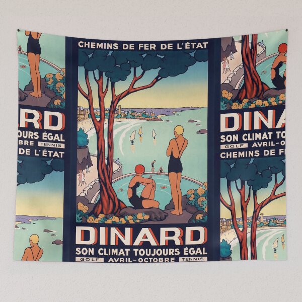 Item preview, Dinard Coastal Beach Resort Swimmers And Sailboats Travel Poster : Vintage Artwork designed and sold by artofuniverse.