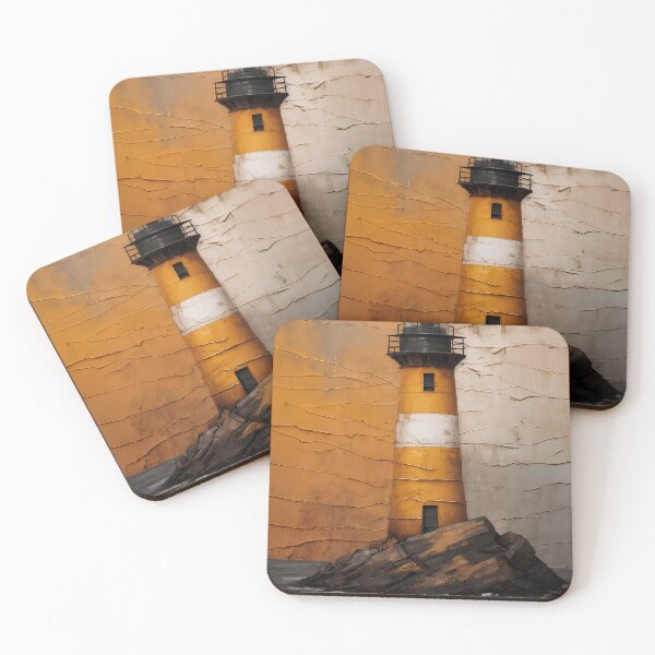 Item preview, Vintage Lighthouse with Crackle Texture | Coastal Nautical Art | Golden Ochre Beach Decor designed and sold by Simple Nature Studio.
