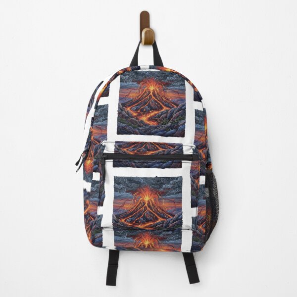 Item preview, Embroidered Volcano Eruption – Fiery Lava Needlepoint Art Molten Mountain Peak – Faux Stitch Volcanic Landscape designed and sold by Gurjeetpixelart.