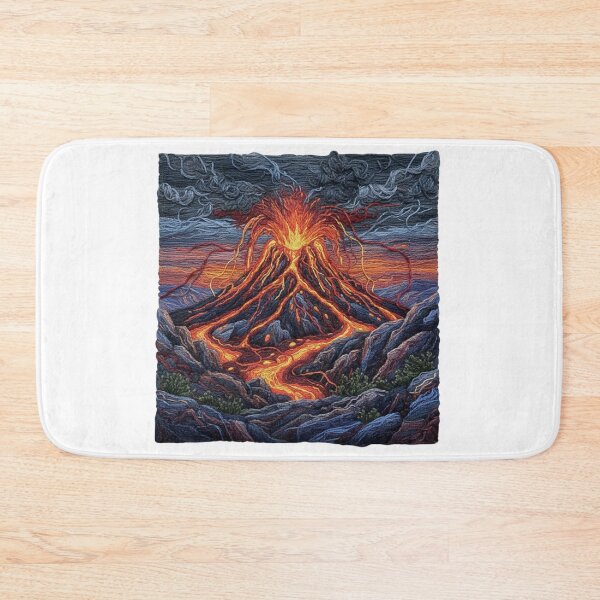 Item preview, Embroidered Volcano Eruption – Fiery Lava Needlepoint Art Molten Mountain Peak – Faux Stitch Volcanic Landscape designed and sold by Gurjeetpixelart.