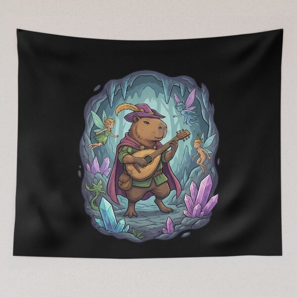 Item preview, Whimsical Capybara Bard Fantasy Cave Adventure designed and sold by k3rstman1.