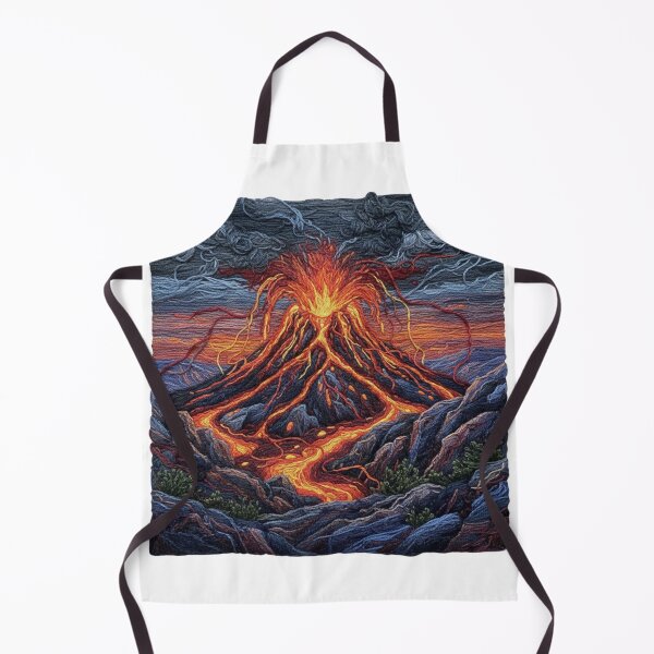 Item preview, Embroidered Volcano Eruption – Fiery Lava Needlepoint Art Molten Mountain Peak – Faux Stitch Volcanic Landscape designed and sold by Gurjeetpixelart.