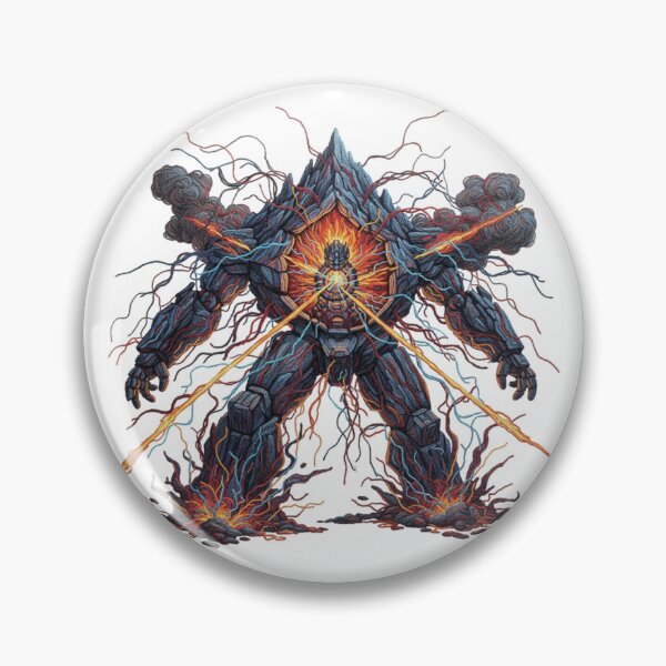 Item preview, Cybernetic Mountain Golem – Embroidered Mecha Guardian Magma Core Robot – Faux Stitch Techno-Organic Giant designed and sold by Gurjeetpixelart.