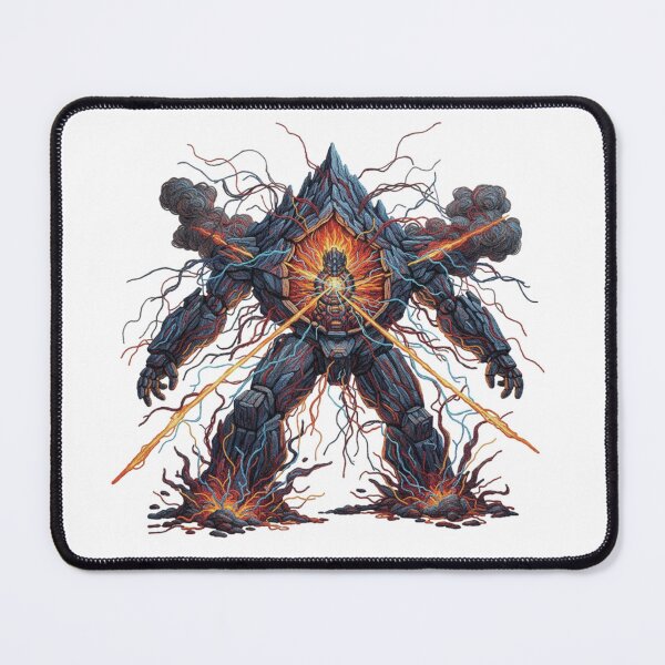 Item preview, Cybernetic Mountain Golem – Embroidered Mecha Guardian Magma Core Robot – Faux Stitch Techno-Organic Giant designed and sold by Gurjeetpixelart.