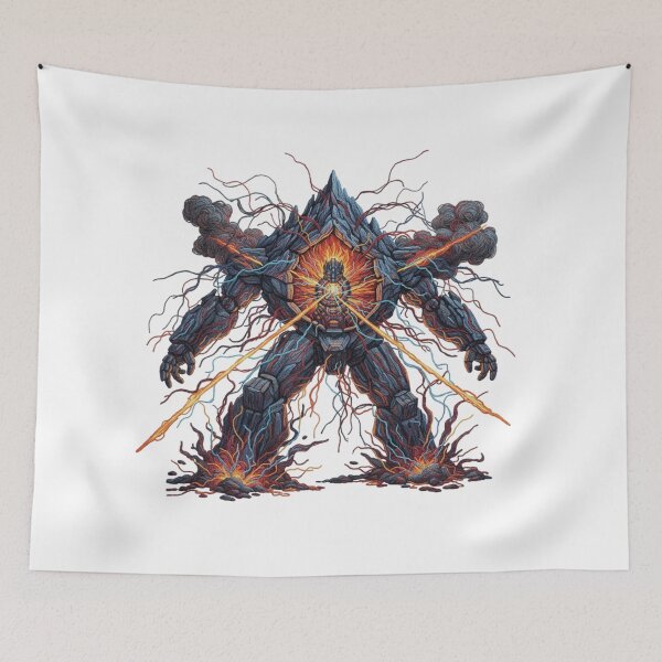 Item preview, Cybernetic Mountain Golem – Embroidered Mecha Guardian Magma Core Robot – Faux Stitch Techno-Organic Giant designed and sold by Gurjeetpixelart.
