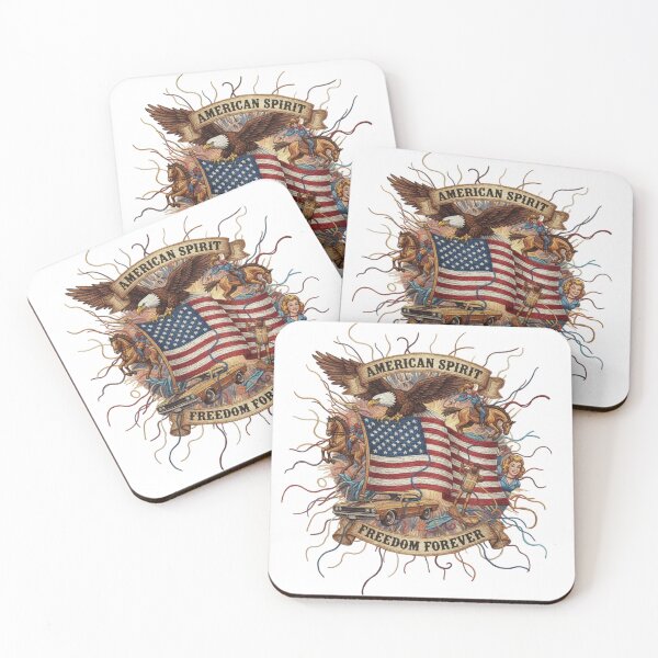 Item preview, American Spirit Freedom Forever – Patriotic Faux Embroidery Vintage Americana Needlepoint – Eagle, Flag, and Muscle Car Art designed and sold by Gurjeetpixelart.