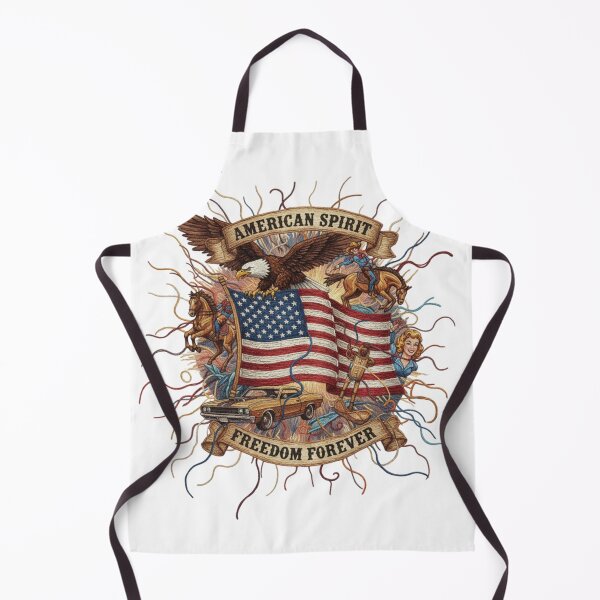 Item preview, American Spirit Freedom Forever – Patriotic Faux Embroidery Vintage Americana Needlepoint – Eagle, Flag, and Muscle Car Art designed and sold by Gurjeetpixelart.