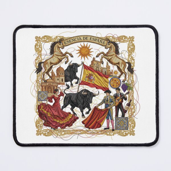 Item preview, Esencia de España – Embroidered Spanish Heritage Collage Vintage Spain Needlepoint – Flamenco, Matador, and Spanish Flag Art designed and sold by Gurjeetpixelart.