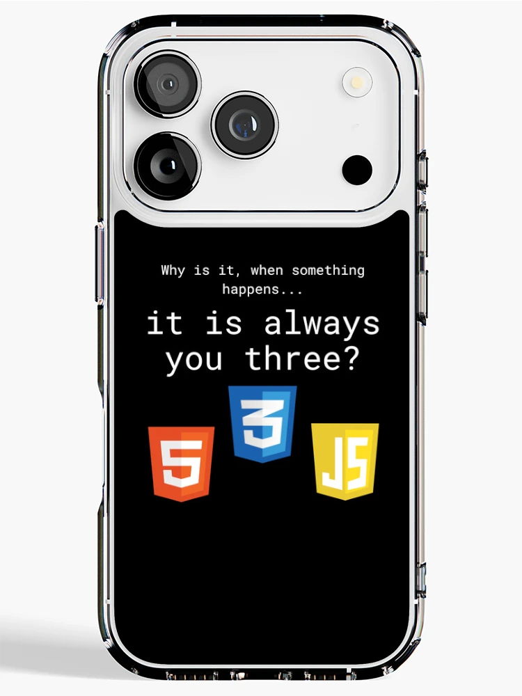 Thumbnail 1 of 5, iPhone Case, The Frontend Trio - HTML CSS JS Web Developer Humor designed and sold by LuvTech.