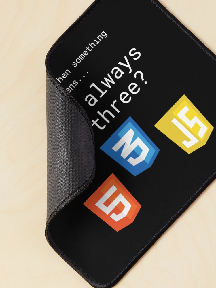 Thumbnail 2 of 5, Mouse Pad, The Frontend Trio - HTML CSS JS Web Developer Humor designed and sold by LuvTech.