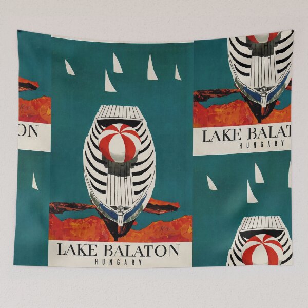 Item preview, Lake Balaton Hungary Boat With Beach Ball Sailboats Travel Poster : Vintage Tourism designed and sold by artofuniverse.