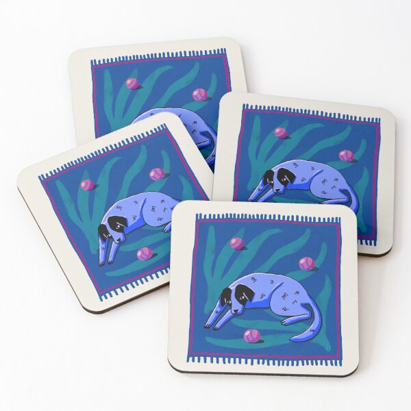 Item preview, Blue Dog Resting on Rug – Whimsical Illustration designed and sold by Helenahel.
