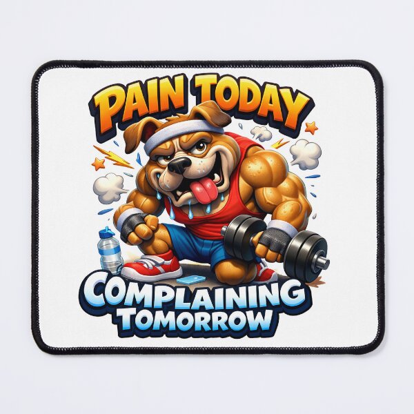 Item preview, Pain Today Complaining Tomorrow Funny Gym Dog designed and sold by HappyPatchEG.