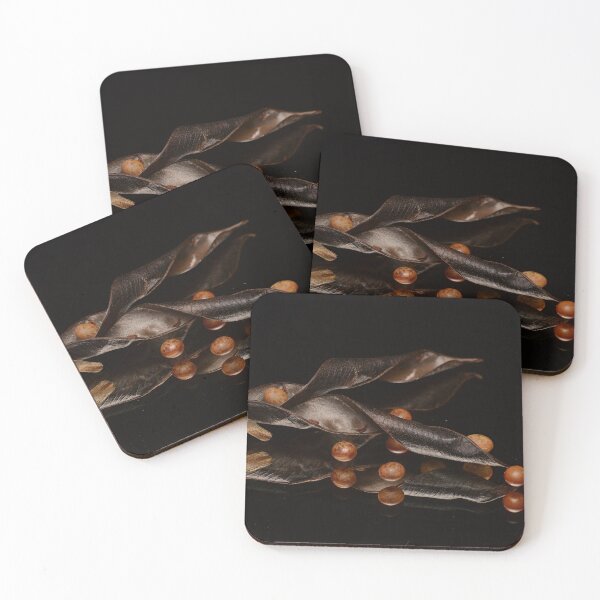 Item preview, Macro of Twisted Seed Pods with Brown Seeds and Reflection on Black Background designed and sold by Goiko7Margarita.