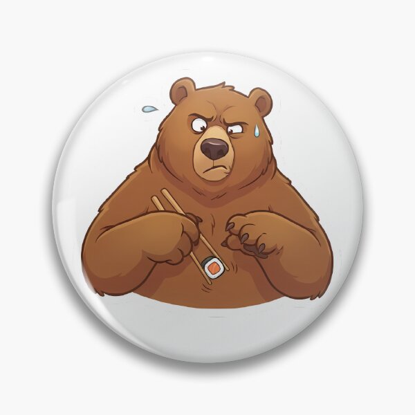 Item preview, Frustrated brown bear trying to eat a sushi designed and sold by Stickers à gogo.