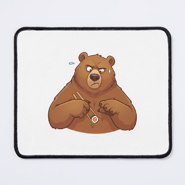 Item preview, Frustrated brown bear trying to eat a sushi designed and sold by Stickers à gogo.