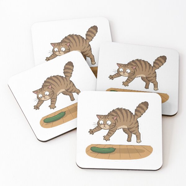 Item preview, Terrified tabby cat leaping in front of a cucumber designed and sold by Stickers à gogo.