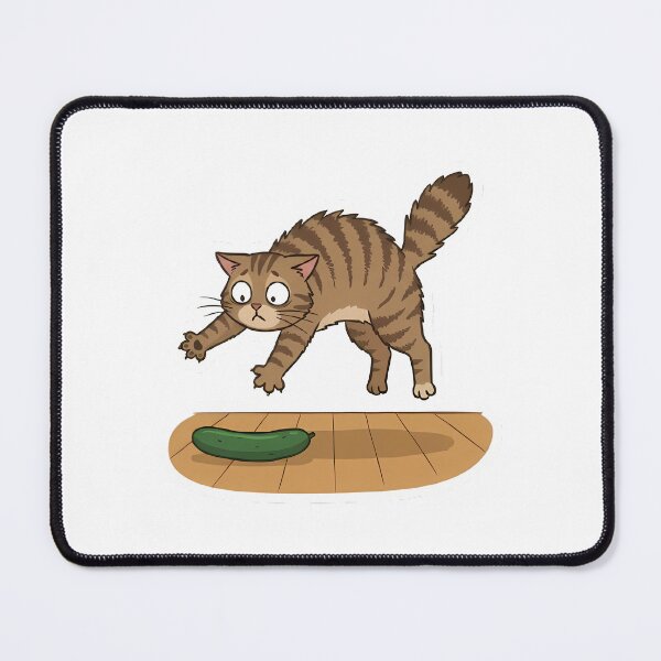 Item preview, Terrified tabby cat leaping in front of a cucumber designed and sold by Stickers à gogo.