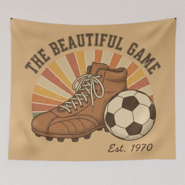 Item preview, Vintage 70s Soccer Boot & Ball – Retro Football Illustration designed and sold by HappySproutArt.