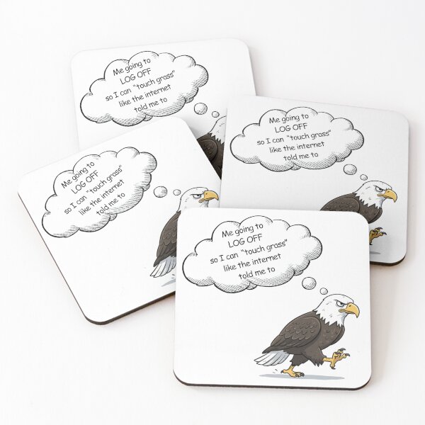 Item preview, Cartoon style Bald Eagle Touch Grass Meme – Funny Log Off Internet Advice Humor designed and sold by digitalbitcraft.