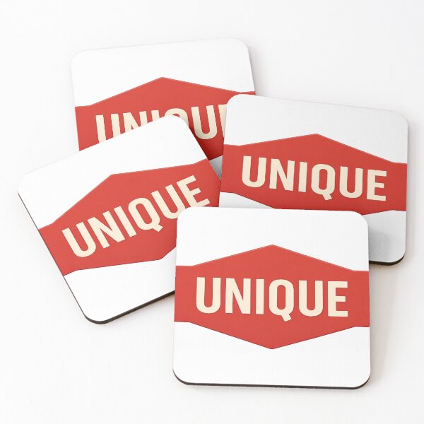 Item preview, Minimalist red badge with UNIQUE text on black, symmetric layout designed and sold by Creative88Art.