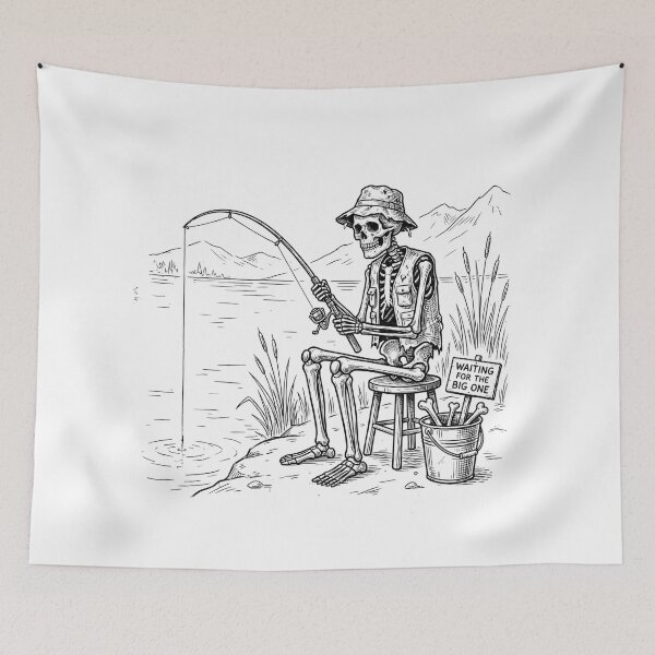 Item preview,  "Just One More Cast" Skeleton Fisherman Retro Fishing designed and sold by EverBranz-stor.