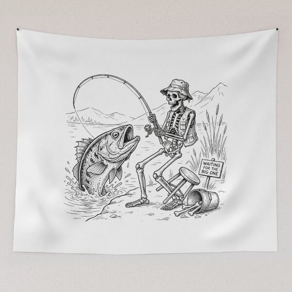 Item preview,  "Just One More Cast" Skeleton Fisherman Retro Fishing designed and sold by EverBranz-stor.