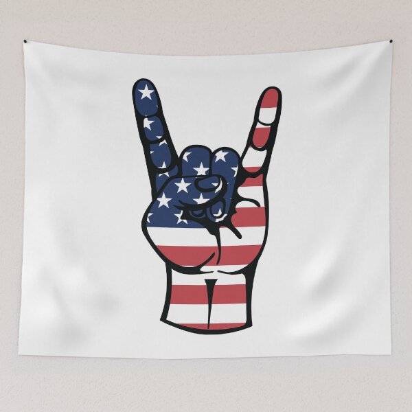 Item preview, American Flag Rock On Hand Sign designed and sold by MarshallStickerX.
