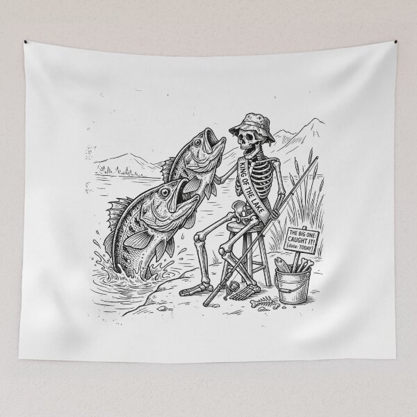 Item preview, "Just One More Cast" Skeleton Fisherman Retro Fishing designed and sold by EverBranz-stor.