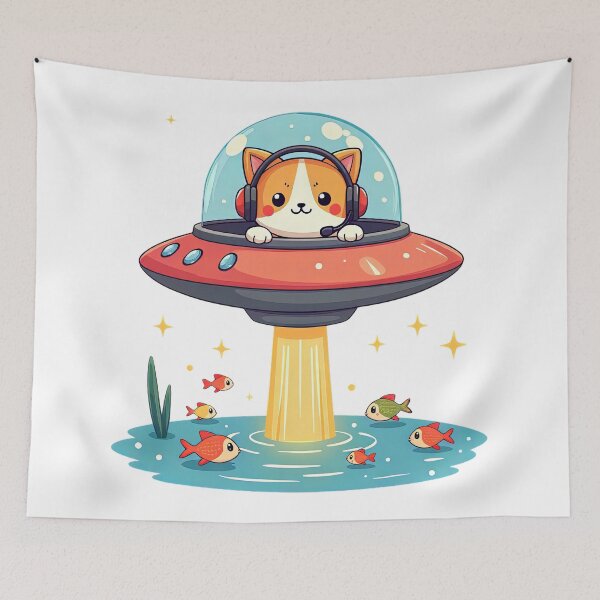 Artikelvorschau, Kawaii-Angelkatze, Alien-UFO-Entführung entworfen und verkauft von EmiBarDesign.