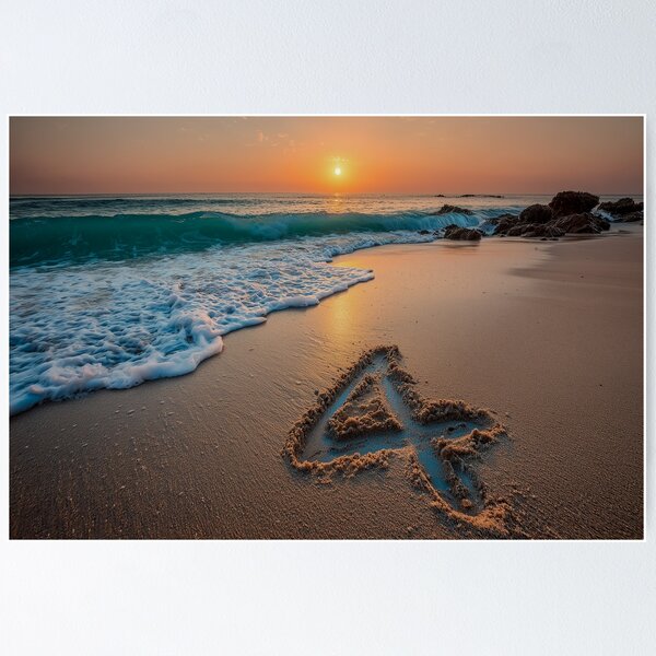 Item preview, Number 4 Drawn in Beach Sand Near Waves at Sunset designed and sold by chase-thewave.
