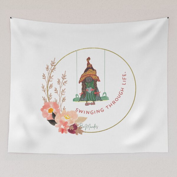 Item preview, Colorful Gnome Girl Swinging | Whimsical Floral Illustration designed and sold by FilMate.