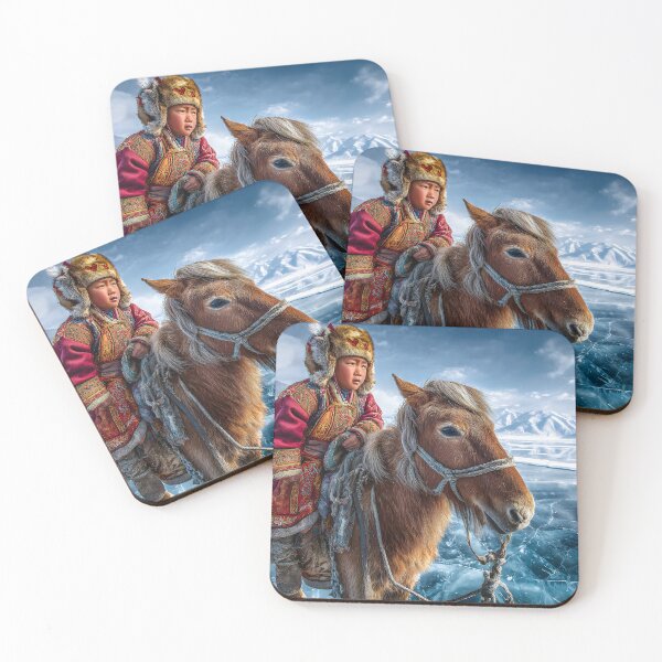 Item preview, Young Mongolian Rider on Icy Landscape with Horse designed and sold by Artessie.