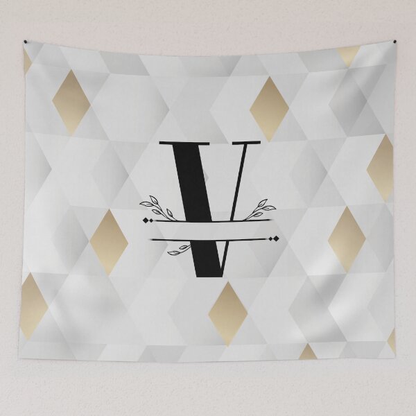 Item preview, Monogram...V... with abstract gold and grey diamond background designed and sold by CHASAcreative.