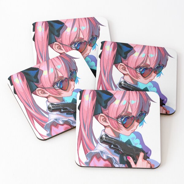 Item preview, Pink Hair Anime Girl with Heart Sunglasses and Gun designed and sold by HERRSCHER AGGA STUDIO.