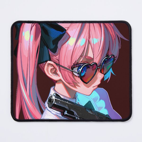 Item preview, Pink Hair Anime Girl with Heart Sunglasses and Gun designed and sold by HERRSCHER AGGA STUDIO.