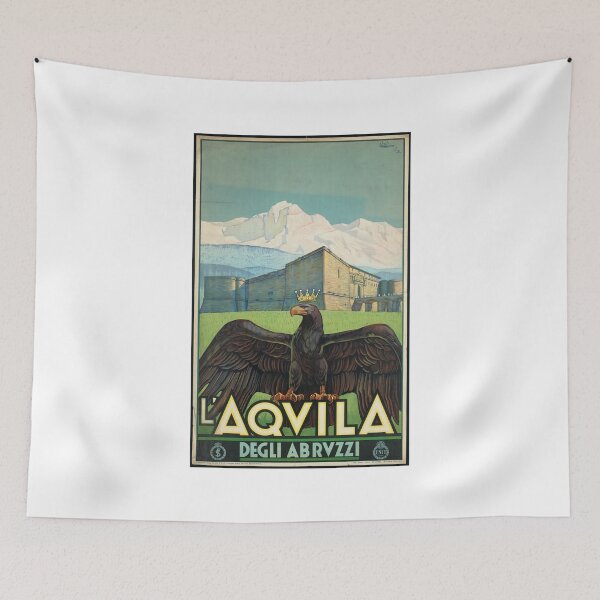 Item preview, Vintage Travel Poster of L'Aquila: The Imperial Eagle and Forte Spagnolo designed and sold by CharlieDesings.